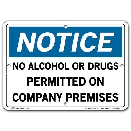 Vestil Aluminum Sign, 7-1/2" Height, 10-1/2" Width, Aluminum, Rectangle, English SI-N-17-A-AL-040